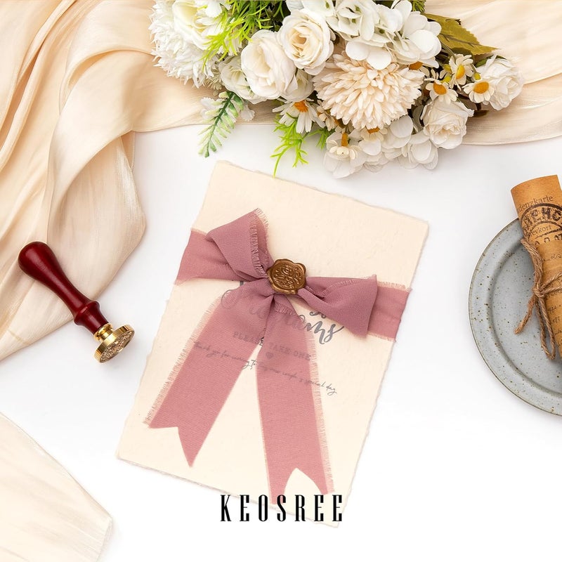 KEOSREE Purple Lavender Dusty Rose Handmade Chiffon Ribbon,1.5" x 21Yd Frayed Silk Ribbons for Wreaths Bridal Flower Bouquet Christmas Gift Wrapping Wedding Decor Invitations Decorations - Image 4